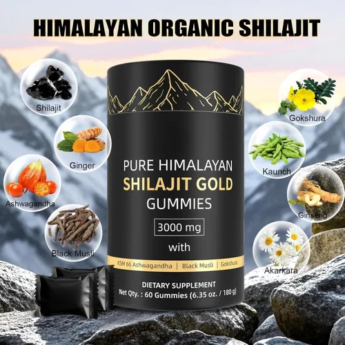 Miniatura 3 de Gomitas Shilajit del Himalaya de 3000 mg doradas para hombres y mujeres, orgánicas y naturales con más de 85 minerales esenciales y ácido fúlvico