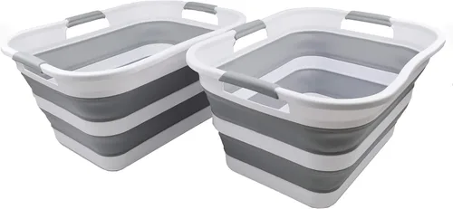 Miniatura 12 de SAMMART Juego de 2-30L (8 galones) Cesta de lavandería de plástico plegable - Contenedor/organizador plegable - Tina de lavado portátil, capacidad