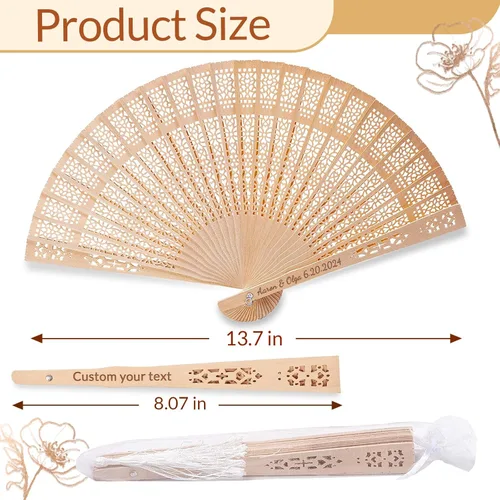Miniatura 5 de Abanicos de boda personalizados para invitados, ventilador personalizado a granel de madera plegable grabado a mano nombre/fecha para boda, baby