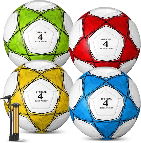Jenaai 4 pelotas de fútbol a granel con bomba y bolsa, pelota de fútbol desinflada, entrenamiento deportivo para adultos y adolescentes, fútbol para