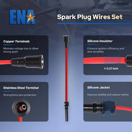 Miniatura 7 de ENA Juego de 8 bobinas de encendido rojas con juego de cables rojos y 16 bujías compatibles con Chrysler Dodge Jeep Ram 1500 2500 3500 Magnum Grand