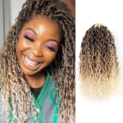 Miniatura 63 de Cabello de Crochet de 8 Pulgadas para Mujeres Negras, 7 Paquetes de Cabello de Crochet Goddess Locs con Puntas Rizadas, Locs Falsos Cortos con Bucle