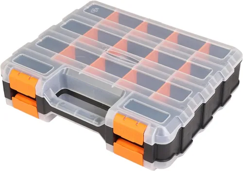Miniatura 12 de Jack Boss Caja de herramientas con tapa transparente, caja organizadora de 34 compartimentos de doble cara con divisores extraíbles para herrajes