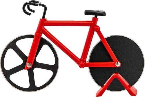 Westmark Fuentez 13292260 - Cortador de pizza con soporte para bicicleta, acero inoxidable, plástico, color negro y rojo