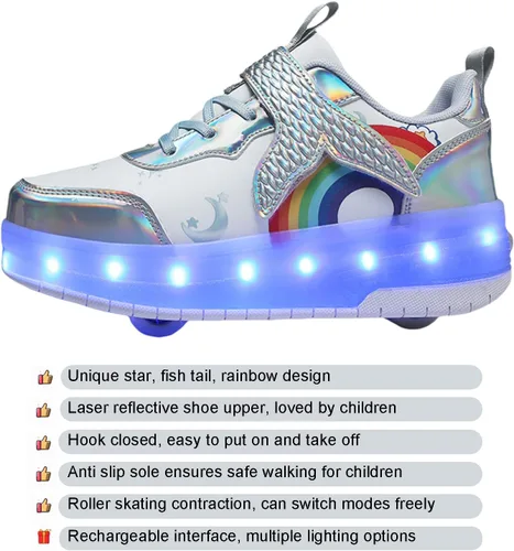 Miniatura 16 de Tenis con ruedas para niños y niñas, tenis deportivos recargables con luz LED para principiantes, el mejor regalo