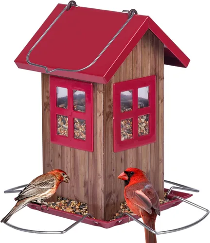 Miniatura 8 de Kingsyard Lindas casas comedero para pájaros para exteriores, comedero colgante de metal para pájaros con 4 puertos, decoraciones de jardín al aire