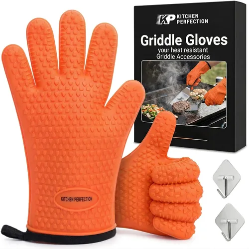 KITCHEN PERFECTION Guantes de silicona para horno y plancha -Guantes de barbacoa y parrilla resistentes al calor extremo - Maneja comida caliente