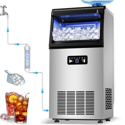 Miniatura 13 de Máquina comercial para hacer hielo con pulverización, máquina de hielo gourmet comercial, 60 libras/24 horas, contenedor de almacenamiento de 25