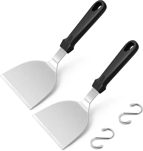 Miniatura 9 de HaSteeL - Juego de 2 espátulas de metal para plancha de acero inoxidable con asas de plástico ABS, herramientas profesionales para plancha