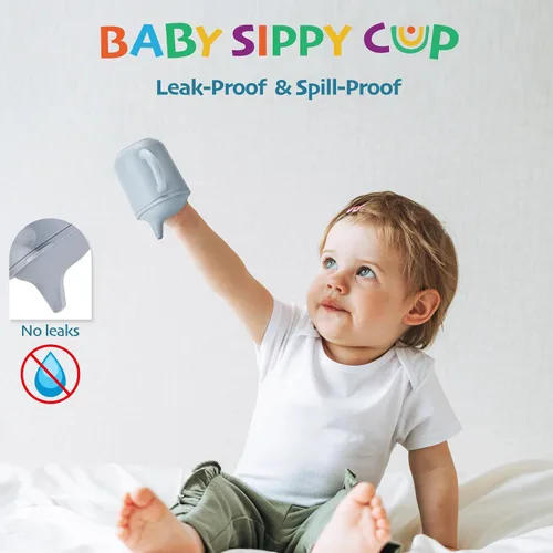 Miniatura 2 de Leeleelon® Vaso de silicona para bebés de 6 meses en adelante, 6 onzas, 100% a prueba de fugas para bebé con asas, silicona platino (azul Cambridge)
