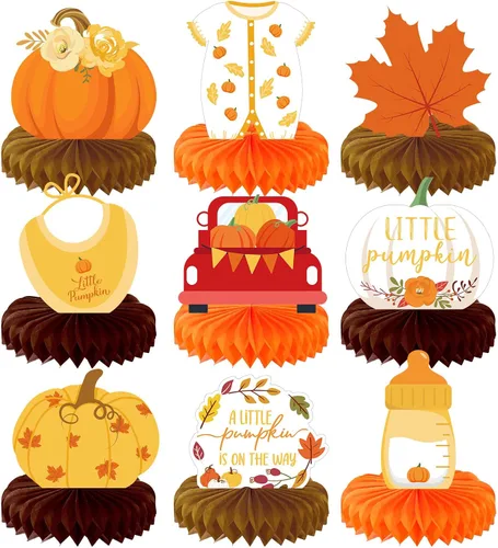 Miniatura 7 de Dianelhall 9 piezas de centros de mesa de Acción de Gracias con forma de panal de abeja, decoración de mesa de fiesta de calabaza, para otoño
