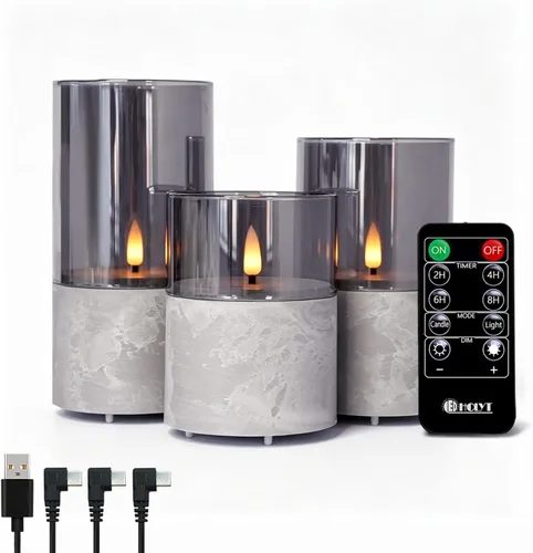 Miniatura 14 de LEDHOLYT Vela Recargable Sin Llama, Vela de Pilar LED Intermitente de Cera Real con Control Remoto y Temporizador, Mecha en Forma de Lágrima, Velas