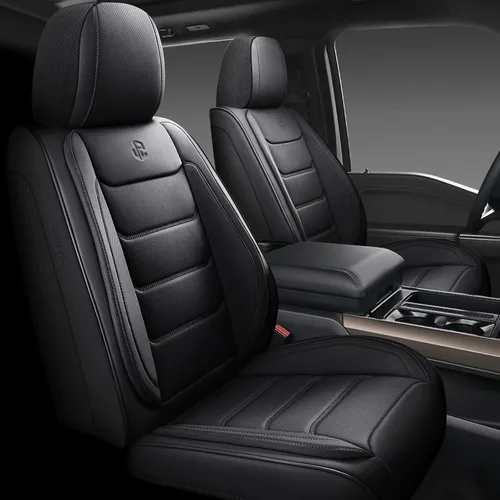 Juego completo de fundas de asiento de automóvil de piel sintética de cobertura completa, fundas de asiento para automóviles, SUV, camionetas Negro