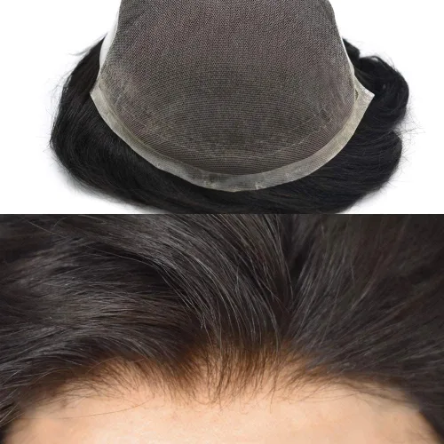 Miniatura 119 de Sistema de repuesto de cabello humano europeo con encaje frontal suizo para hombre, tupé para hombre, pieza de cabello, nudo blanqueado, línea #17