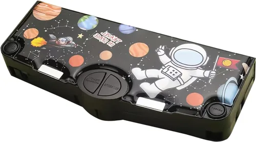 Estuche multifunción para niños y niñas, bonita caja organizadora de lápices de dibujos animados con sacapuntas, tijeras y regla, regalos de Negro