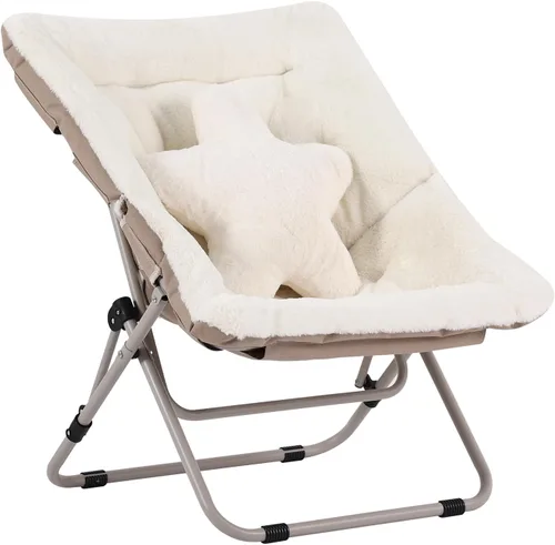 Miniatura 10 de Welnow Cómoda silla platillo con otomana, silla de lectura plegable de gran tamaño para adultos con almohada, silla de salón de piel sintética suave
