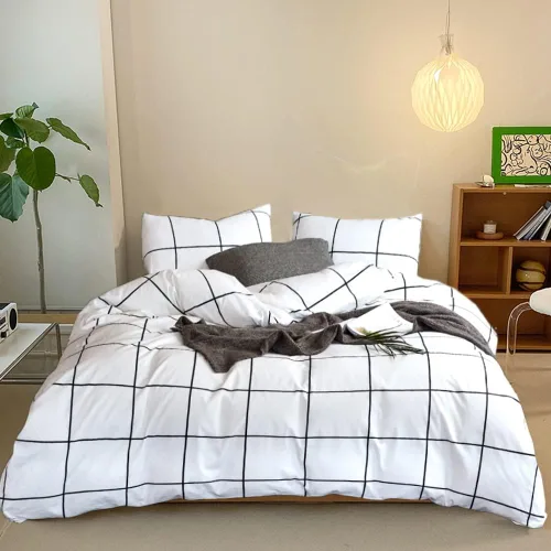Miniatura 39 de CLOTHKNOW Juego de edredón a rayas tamaño King de 3 piezas, juego de edredón negro y blanco, edredón suave de estilo granja con 2 fundas de almohada