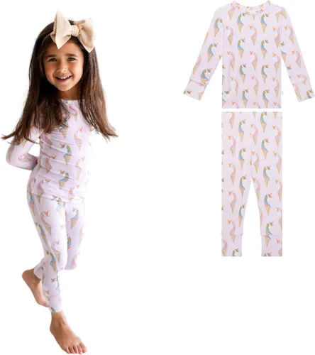 Miniatura 40 de Posh Peanut Pijamas para niñas, suaves, de viscosa de bambú para niños, pijamas a juego de manga larga para niñas