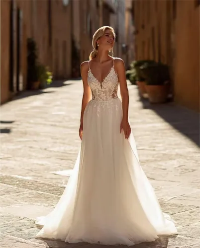Miniatura 53 de Vestido de novia formal sin tirantes con encaje, largo de sirena para mujer 2019 WD162