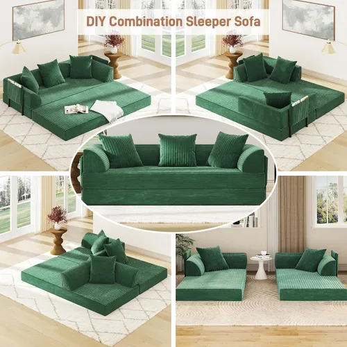 Miniatura 6 de XVD Sofá cama sin hueso de 79 pulgadas, futón convertible con almohadas y bolsillo de almacenamiento, sofá comprimido extraíble para sala de estar