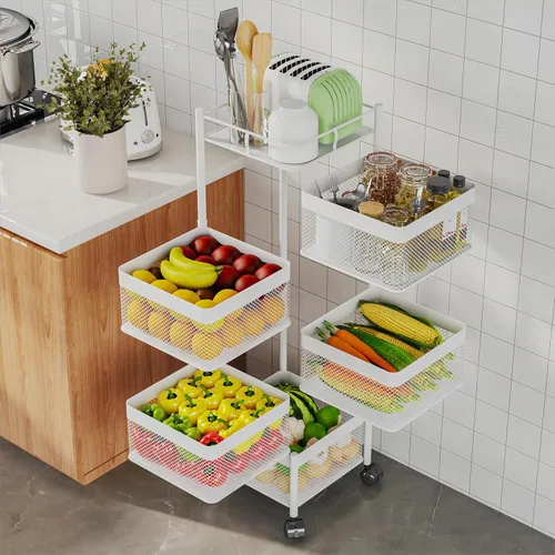 Miniatura 13 de Cesta de frutas y verduras para cocina, sin montaje, estante de almacenamiento giratorio, estante de almacenamiento de baño, organizadores de cocina