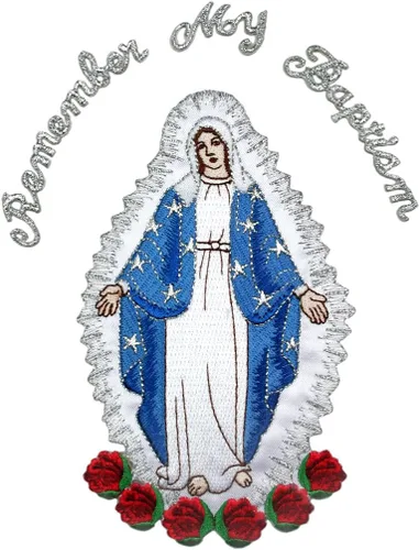 Miniatura 2 de Parche bordado completo con apliques de Virgen María, diseño plateado metálico de Santa María (sin letras)