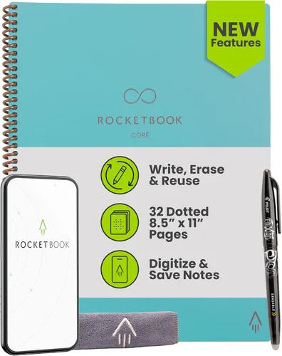 Miniatura 11 de Rocketbook Core - Cuaderno de espiral reutilizable, tamaño carta de 8.5 x 11 pulgadas, color azul marino, páginas punteadas, conectadas a