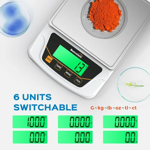 Miniatura 3 de Bonvoisin Báscula Digital con Precisión de 0.1 Gramo, Escala de Laboratorio Científica Digital de 6000g para Laboratorio, Pesaje de Joyería