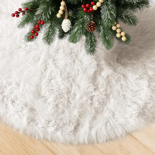 Miniatura 9 de Falda de árbol de Navidad de felpa negra de 24 pulgadas, pequeña, de piel sintética gruesa, lujosa decoración navideña para Año Nuevo, decoración