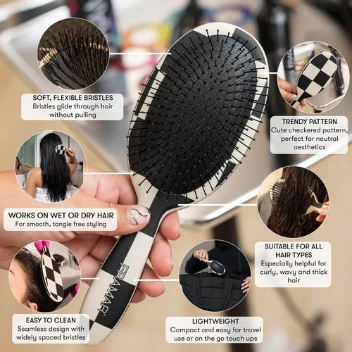 Miniatura 2 de FRAMAR Cepillo desenredante con estampado a cuadros – Cepillos para cabello húmedo para mujeres, cepillo de pelo para mujer, accesorios