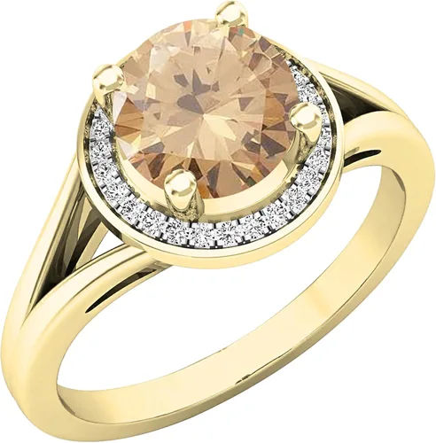 Miniatura 251 de Dazzlingrock Collection Anillo de compromiso redondo de 0.276 in con halo de diamante blanco y vástago dividido para ella en oro macizo de 14
