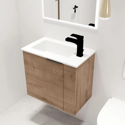 Malwee Tocador de baño flotante de 22 pulgadas con lavabo, Tocador de baño de lavabo individual de 22 pulgadas montado en la pared, con 1 puerta y