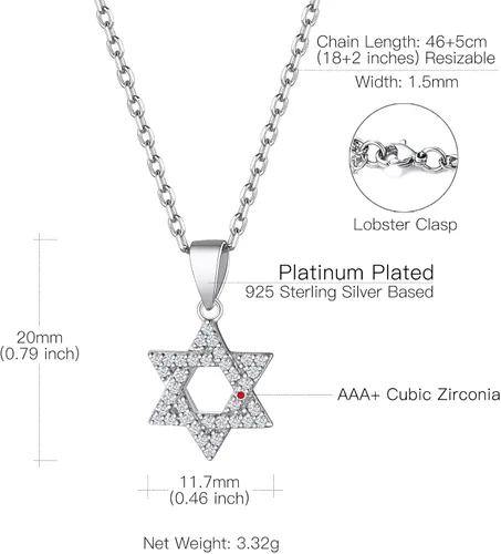 Miniatura 7 de Suplight Collar de plata de ley 925 con estrella judía de David, acero inoxidable, chapado en oro, mano islámica de corazón de Fátima, collares
