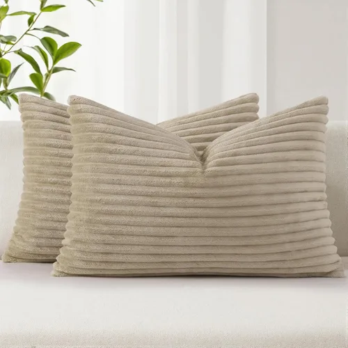 Miniatura 34 de Simmore Juego de 2 fundas de almohada decorativas de 16 x 16 pulgadas, fundas de almohada suaves de franela de felpa natural de doble cara para sofá
