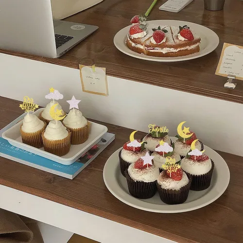 Miniatura 4 de Paquete de 24 adornos para cupcakes con purpurina de luna, nube, estrellas, estrellas, baby shower, niños, cumpleaños, boda, fiesta, decoración