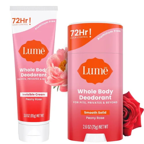 Lume Desodorante para todo el cuerpo, crema invisible y sólido, control de olores de 72 horas, sin aluminio, sin bicarbonato de sodio, seguro para