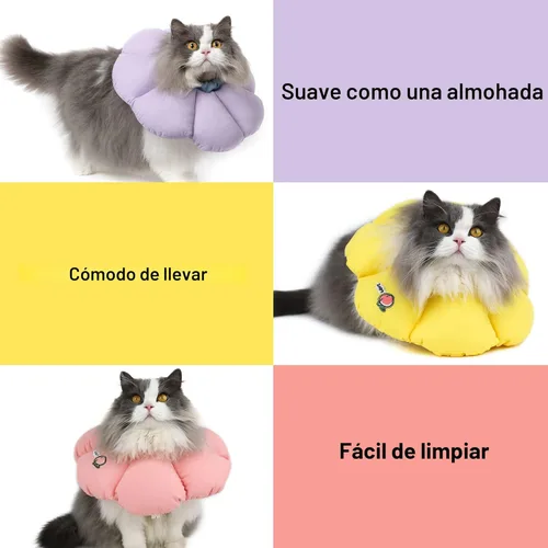 Miniatura 7 de Collar de cono de gato, lindo collar de recuperación impermeable para gatos, antimordeduras, cicatrización de heridas, collar isabelino para gatos