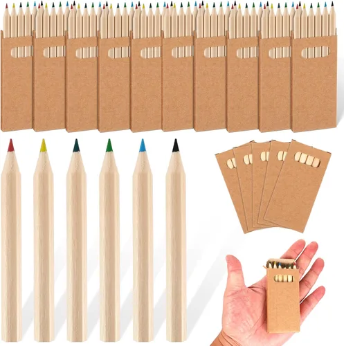 Faccito 10 paquetes de lápices de colores mini para dibujo para niños, 3.5 pulgadas, portátiles, cortos y gruesos, 6 colores diferentes, lápices