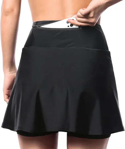 Falda de ciclismo para mujer con pantalones cortos acolchados, falda de bicicleta de cintura alta con acolchado y bolsillos, pantalones cortos de