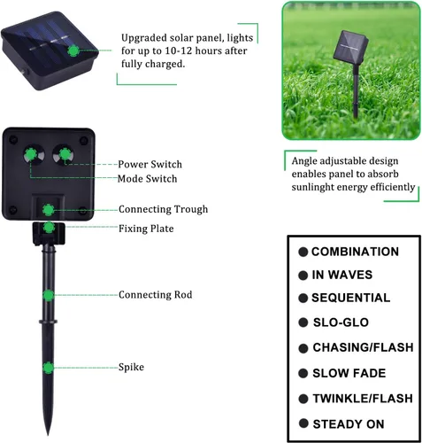 Miniatura 2 de Paquete de 2 cadenas de luces LED de 200 unidades, 66 pies, con cable de cobre, alimentadas por energía solar, impermeables, 8 modos, luces de hadas