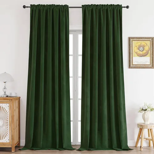 Miniatura 18 de CUCRAF Cortinas opacas de terciopelo negro de 63 pulgadas de largo, con aislamiento térmico, reducción de ruido, bolsillo para barra, cortinas