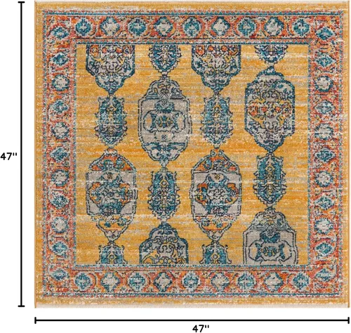 Miniatura 2 de Unique Loom Lola Collection - Alfombra gruesa (3 pies 11 pulgadas, cuadrada, amarillo/azul)