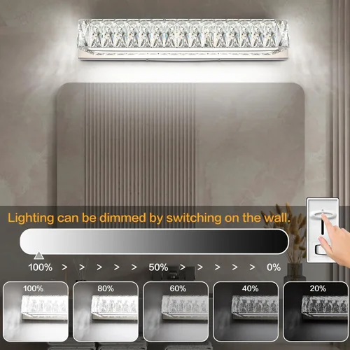 Miniatura 2 de Luces de tocador de cristal para baño, barra de luz LED de 18 W, accesorios de iluminación cromados modernos sobre espejo para baño de 22.8 pulgadas