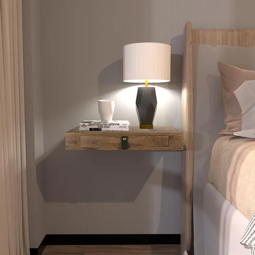 Miniatura 12 de Juego de 2 estantes flotantes con cajón, mesita de noche para dormitorio, baño o cocina, estante de pared de 16 pies con almacenamiento, color gris