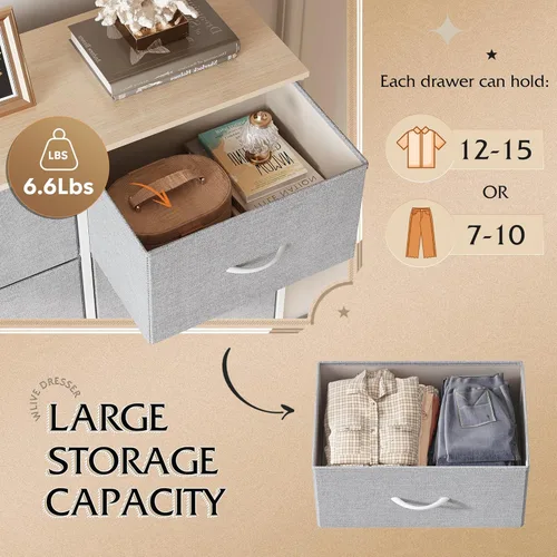 Miniatura 5 de WLIVE - Cómoda de tela para dormitorio, cómoda alta con 8 cajones, torre de almacenamiento con contenedores de tela, cómoda doble, cómoda con Gris
