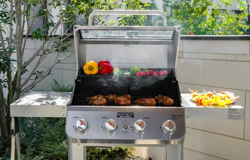 Miniatura 8 de Monument Grills Mesa400MF Mesa400MF - Parrilla de gas propano líquido de 4 quemadores, parrilla de acero inoxidable plateado para patio al aire