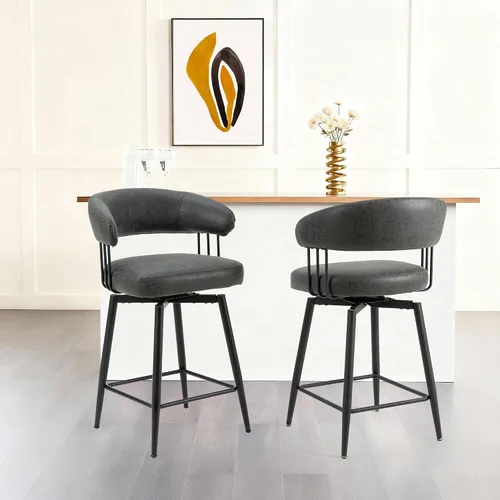 Miniatura 14 de Glitzhome Juego de 2 taburetes de bar giratorios de 31.5 pulgadas de altura de asiento, modernos taburetes de bar de tela verde cazador de mediados