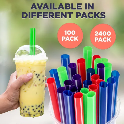 Miniatura 6 de Fit Meal Prep Paquete de 100 popotes desechables de plástico coloridos para batidos de 8 pulgadas, sin BPA, envueltas individualmente para batidos