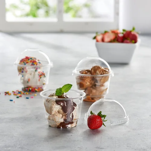 Miniatura 2 de Vasos de postre de plástico transparente de 8 onzas con tapas de cúpula sin agujero, 50 juegos de cuencos desechables para helados, parfait