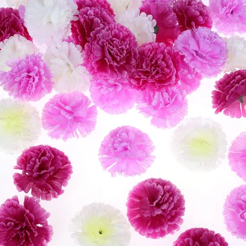 Miniatura 9 de Paquete de 120 claveles artificiales con tallos, cabezas de flores de caléndula artificiales, flor eterna, pompones artificiales de seda para fiesta